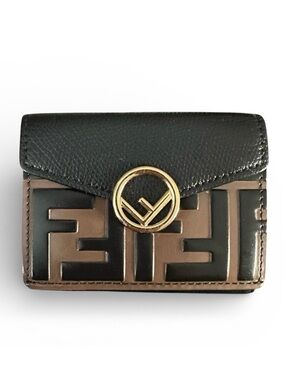 Fendi Zucca F is Fendi & Black Leather Trifold Wallet Card Holder